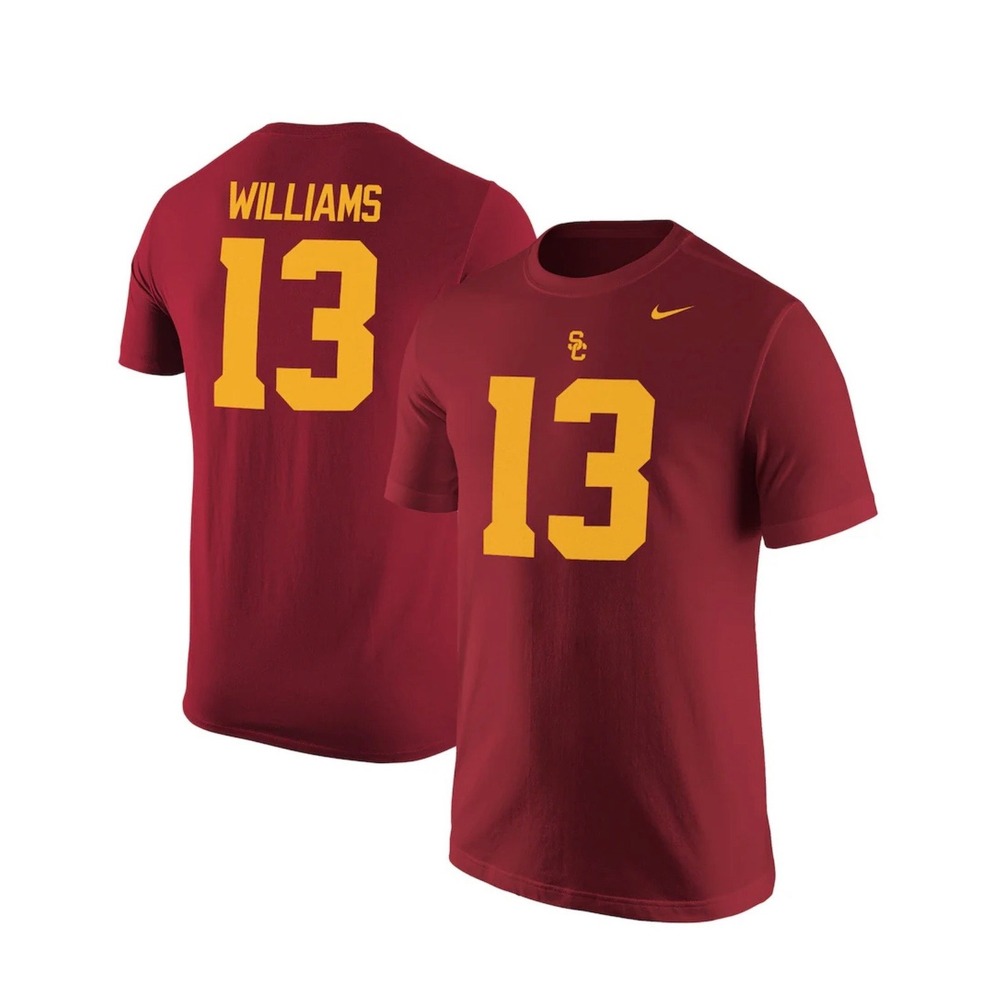 Nike USC Trojans T-Shirt Men 2XL Caleb Williams 13 Cardinal Red Football Tee NEW